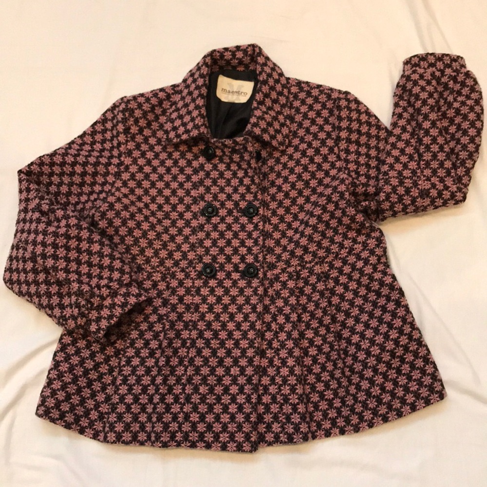 Maestro Lined Pea Coat- 3- Button Front- Size Med - image 1